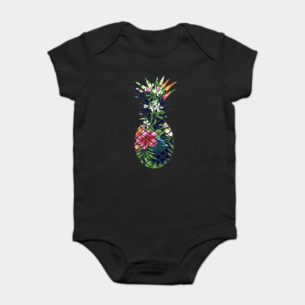 Tropical Geometric Pineapple Dark Blue Floral Baby Bodysuit by logiamerch